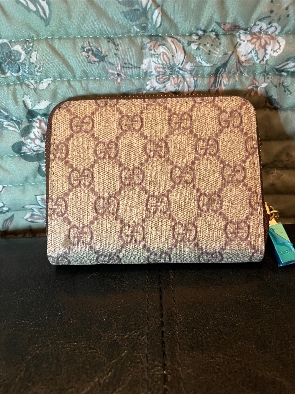 Beige and Brown Monogram Zip Card Holder. Closet clearout no returns.